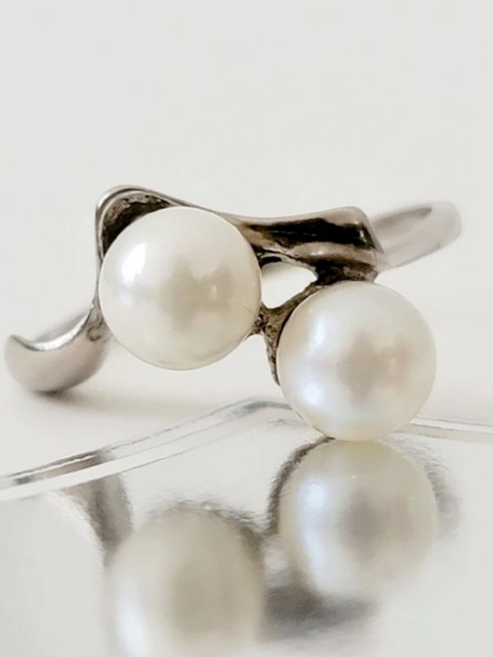 10k Gold Double Pearl Ring White Gold Vintage 7.5